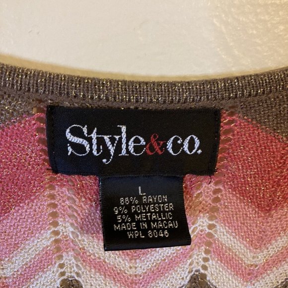 Style & Co Form Fitting Womens Pink and Gold Cardigan Sweater Top - Picture 3 of 8